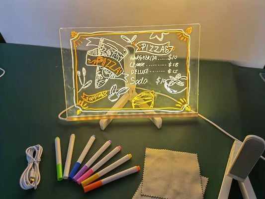 LED Light-Up Writing Board with Markers – Colorful DIY Acrylic Writing Pad with Stand & Erasable Pens for Kids, Decor & Notes (Size 20x30CM)